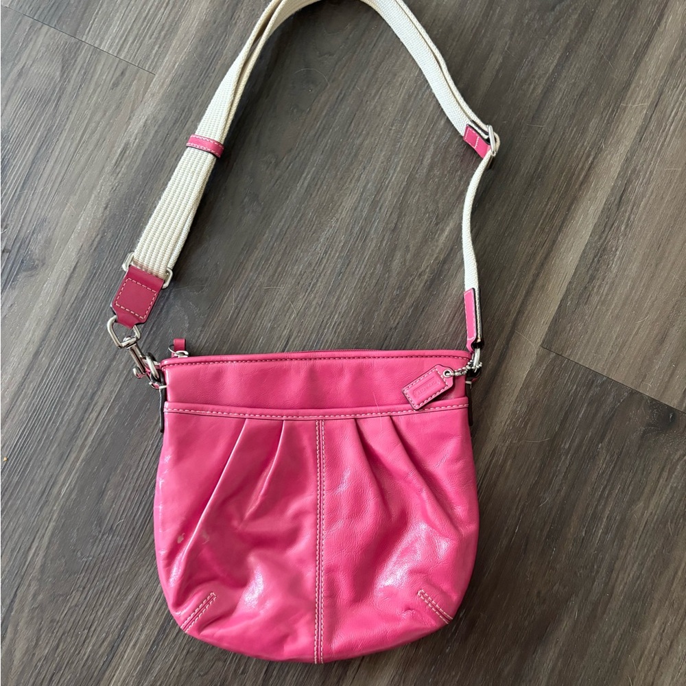 Coach Pink Leather Crossbody with Cream Adjustable Strap